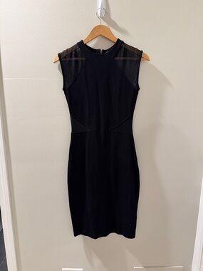 French Connection Black Sleeveless Midi Dress with Sheer Shoulder Panels